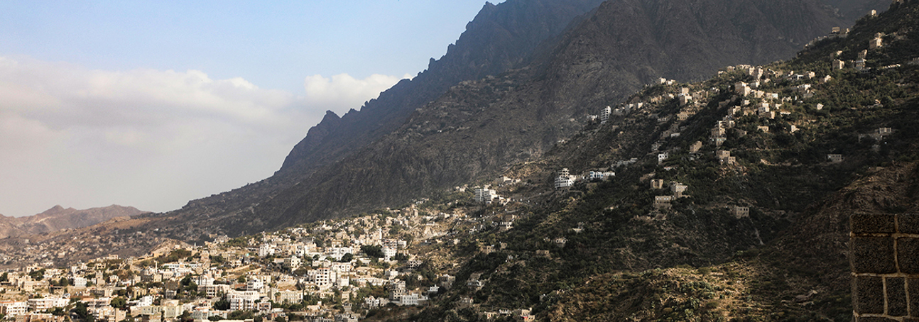 Buildings in a city creeping up the side of a large mountain